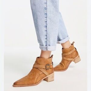 Free People Buckled Tan Ankle Booties